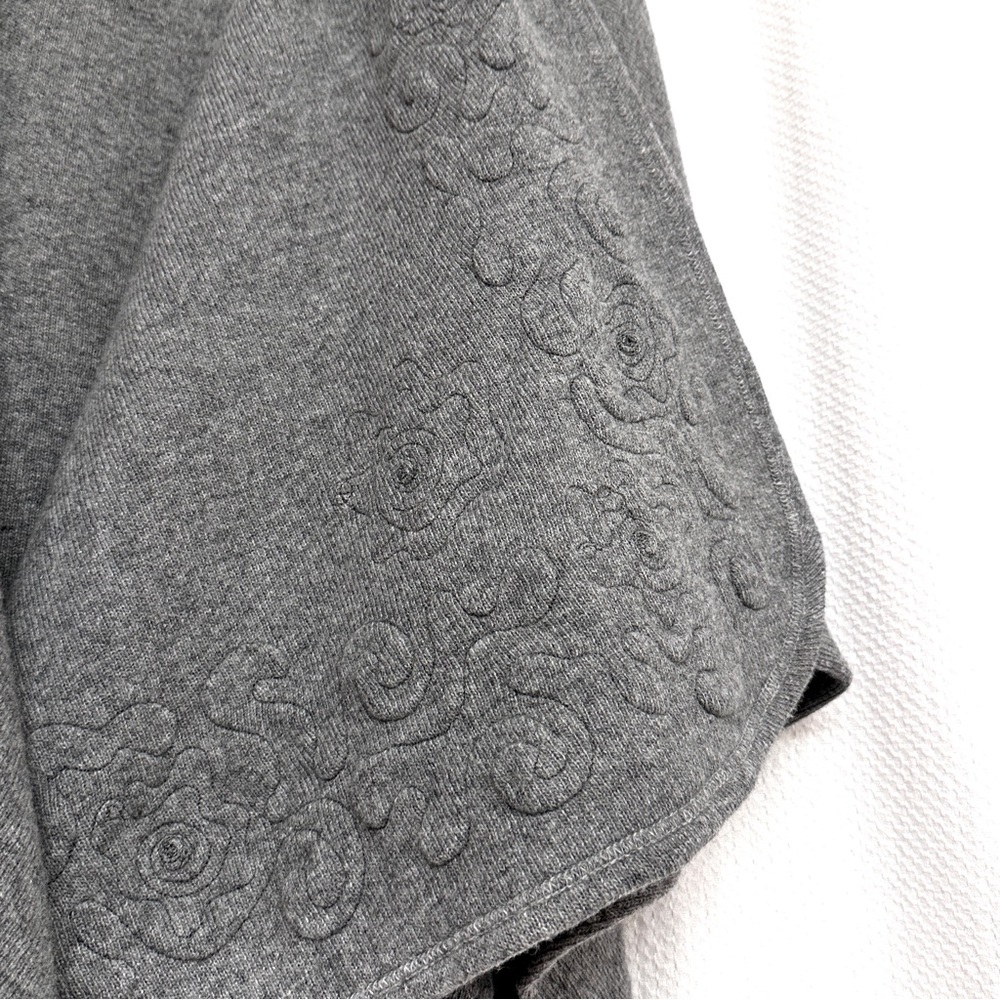 Chic Wool Italian made Gray Women's Poncho with Embroidery - Picture 9 of 12